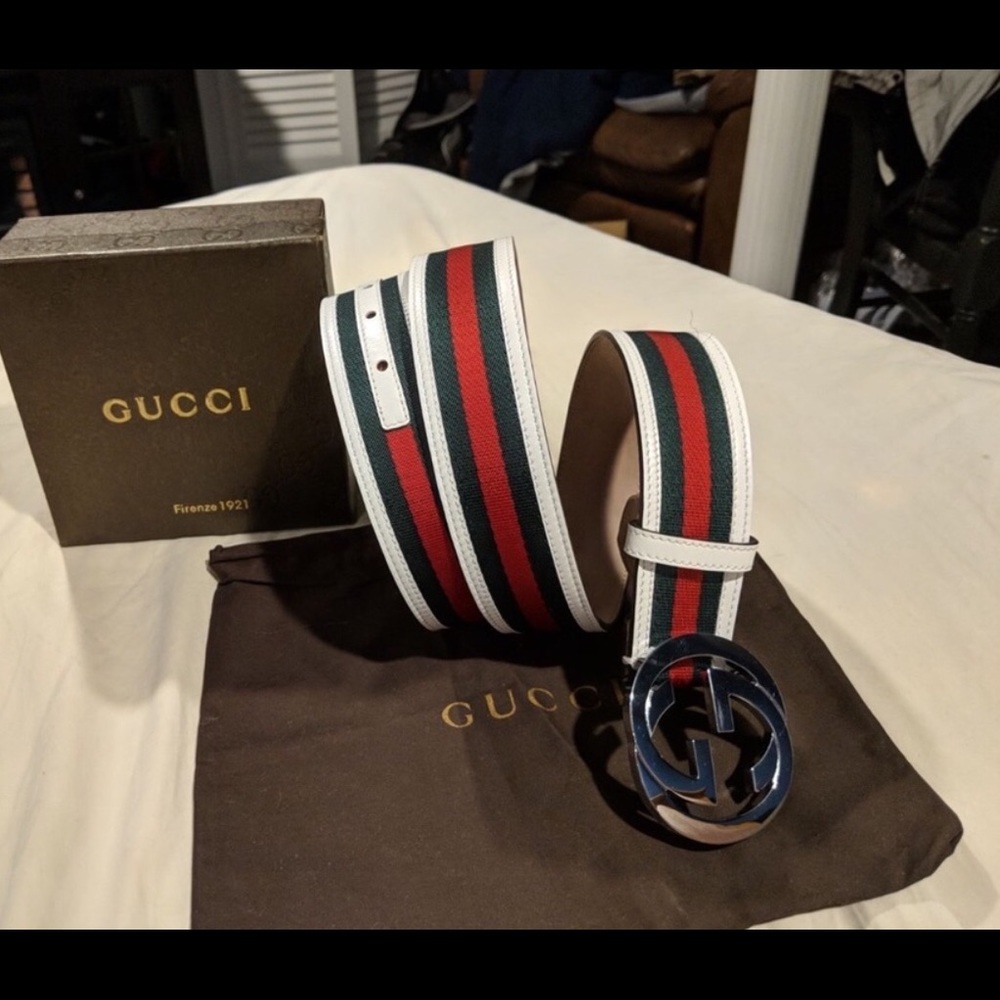 White Gucci belt